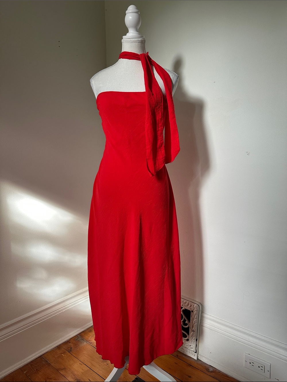 NWT SEE YOU MONDAY Bright Red Strapless Vacation Midi Dress with Scarf Medium
